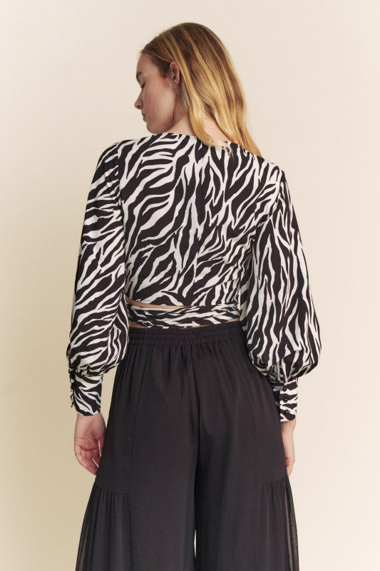 Zebra Print Multi Tie Long Slv Top