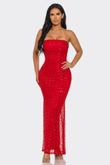 Noslen Strapless Rhinestone Maxi Dress