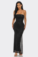 Noslen Strapless Rhinestone Maxi Dress