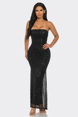 Noslen Strapless Rhinestone Maxi Dress