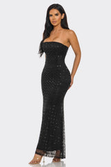 Noslen Strapless Rhinestone Maxi Dress