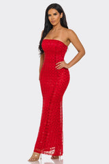 Noslen Strapless Rhinestone Maxi Dress