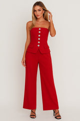 Iris Strapless Jumpsuit With Embellished Buttons