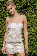Embroidered Strapless Mini Dress