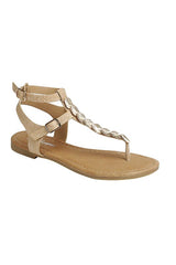 Gilded Leaf T-Strap Flat Sandals