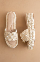 Pearl Raffia Platform Slide