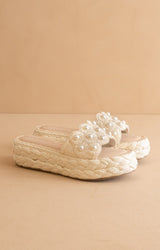 Pearl Raffia Platform Slide
