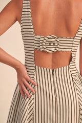 Striped Jumbo Back Buckle Piping Detail Midi Dress