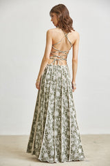 Halter Floral Embroidery Maxi Dress