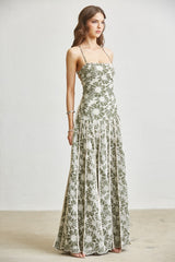 Halter Floral Embroidery Maxi Dress