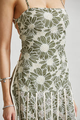 Halter Floral Embroidery Maxi Dress