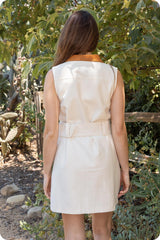 Twill And Suede Contrast Zip-front Belted Mini Dress