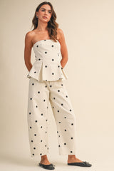 Polkadot Strapless Peplum Top And Barrel Pants Set