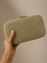 Metallic Gold Raffia Clutch Bag