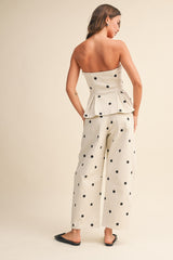 Polkadot Strapless Peplum Top And Barrel Pants Set