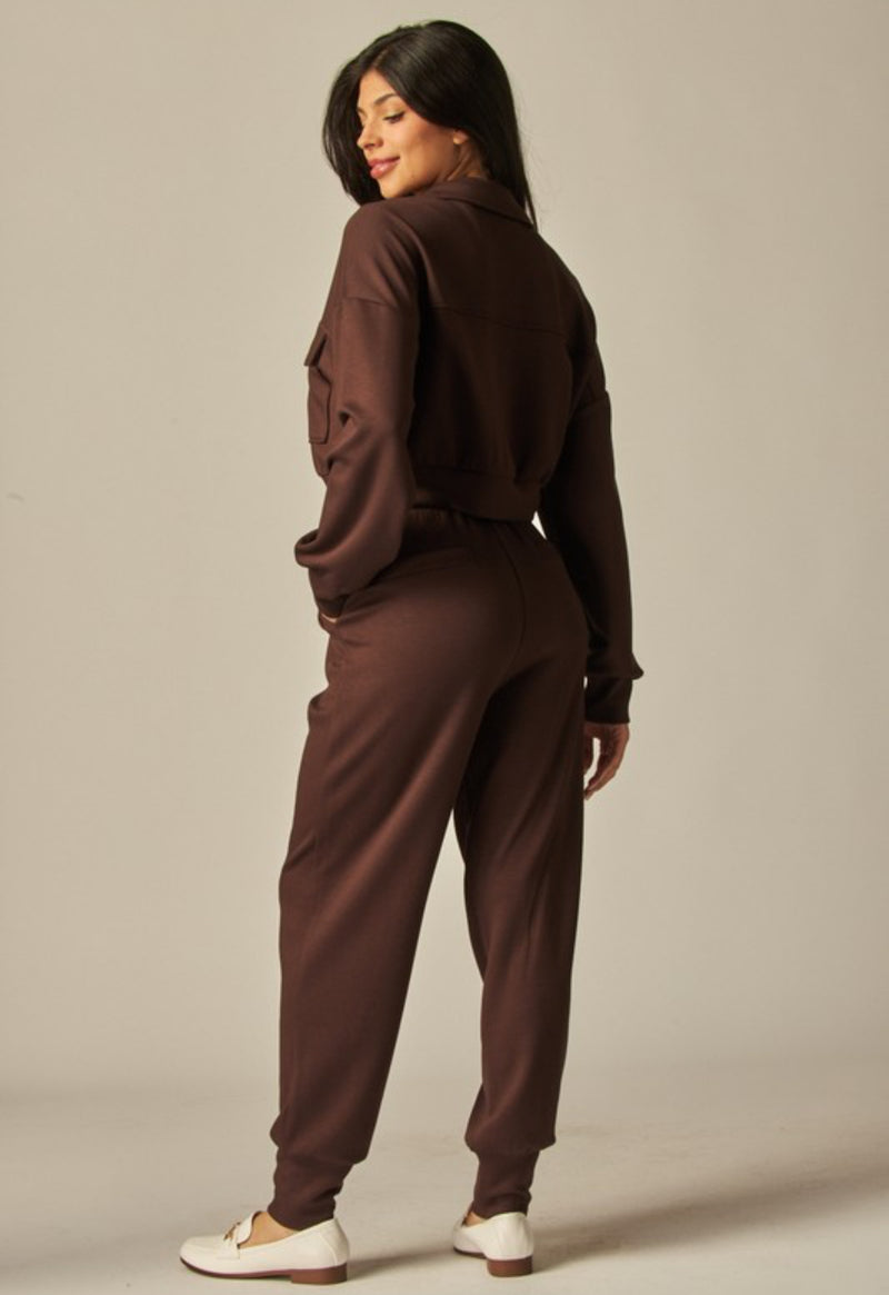 Double Soft Cropped Zip-Up Jacket & Cuff Pant Set