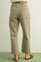 Striped Pattern Washed Barrel Pants With Belt