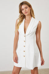 Tailored Shawl Collar Button Front Mini Dress