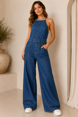 Mariana Halter Denim Jumpsuit