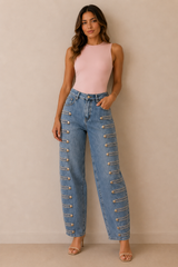 Elizabeth Button Barrel Jeans