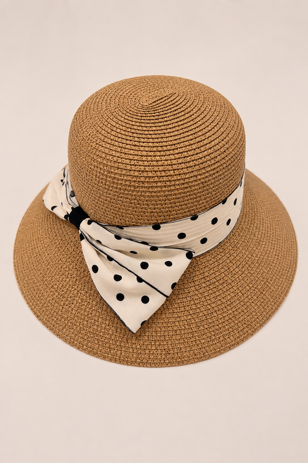 Elegant Cream Sun Hat with Polka Dot Scarf Polka Dot Sun Hat in Neutral Beige, Cool Cotton Spots Fabric  main image 3