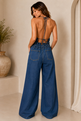 Mariana Halter Denim Jumpsuit
