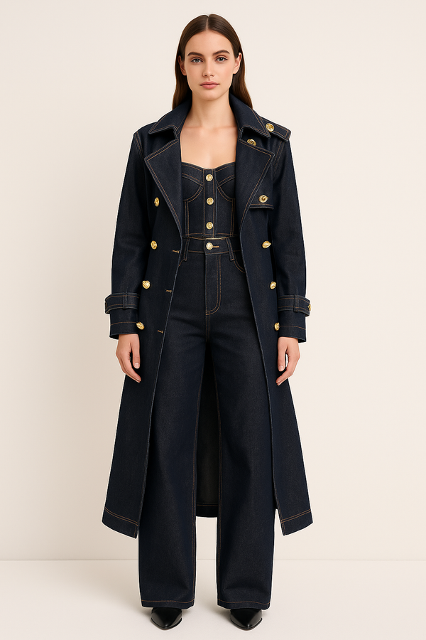 Coat Denim 3 Pieces Set