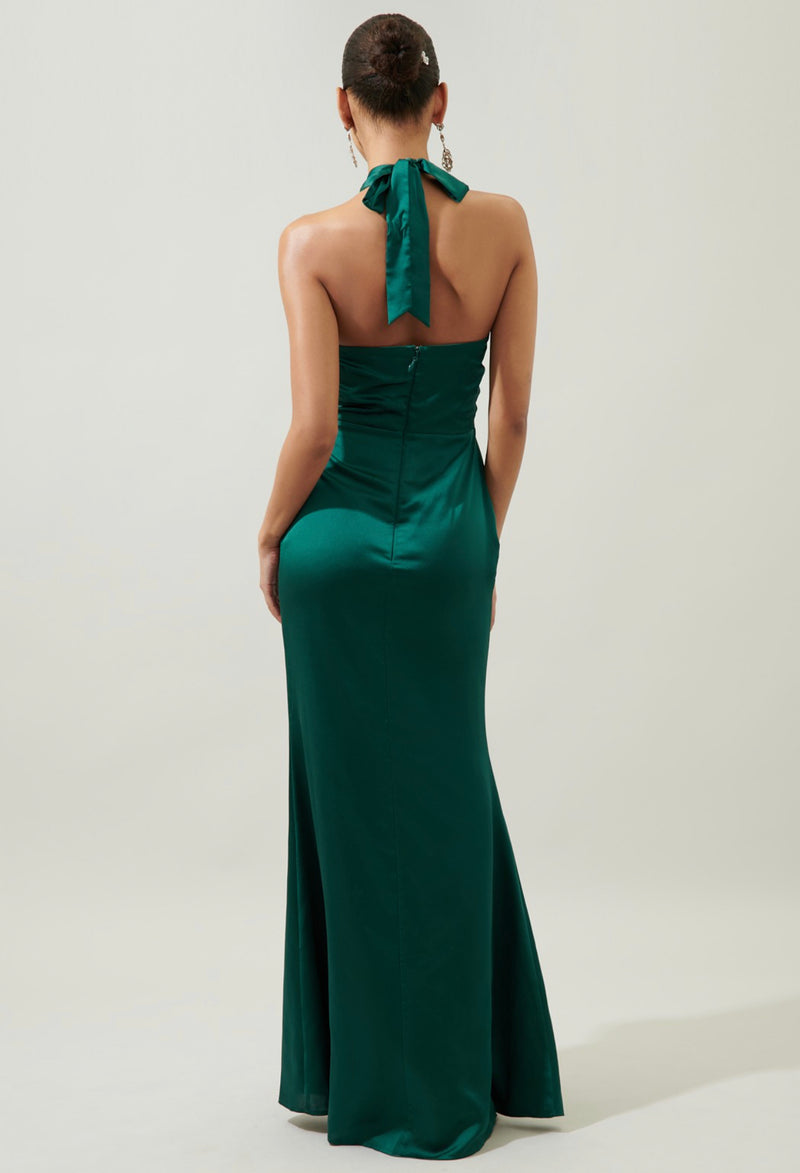 Spellbound Halter Satin Maxi Dress Emerald / M by Sugarlips Spellbound Halter Satin Maxi Dress Emerald / M by Sugarlips