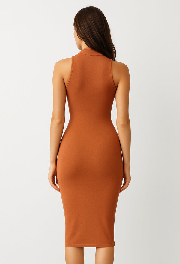 Ribbed Mock-Neck Midi Dress