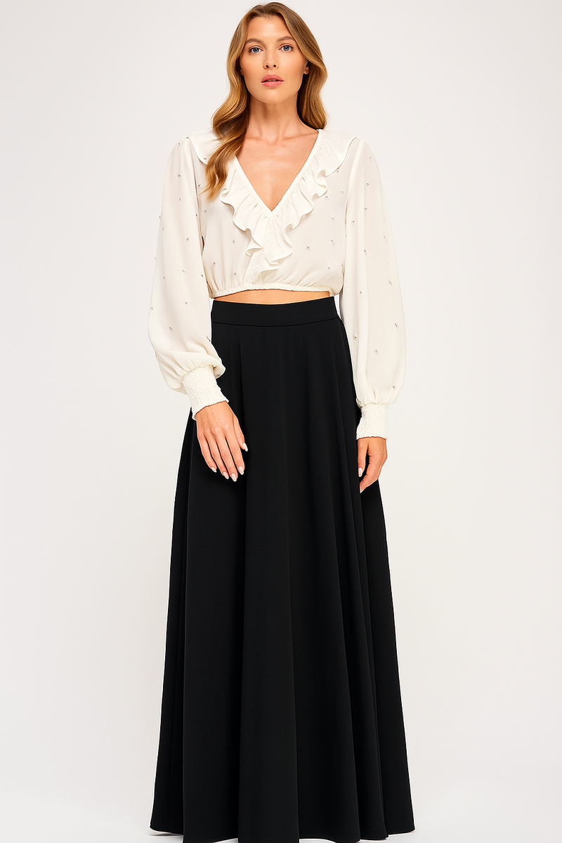 Glam Ruffle Chiffon Crystal Blouse