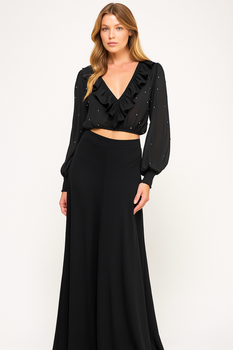 Glam Ruffle Chiffon Crystal Blouse