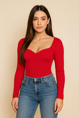 Heart Neck Long Sleeve Top