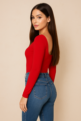 Heart Neck Long Sleeve Top