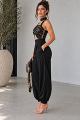 Spiral Brocade Halter Top And Tapered Pant Set