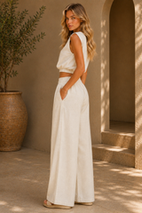 Boat Neck Top & Wide-leg Pants Set