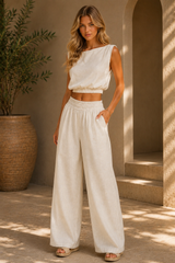 Boat Neck Top & Wide-leg Pants Set
