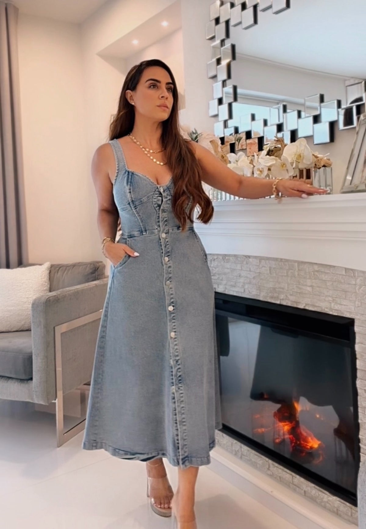 lina italian denim midi dress Banana Republic Lina Italian Denim Midi Dress