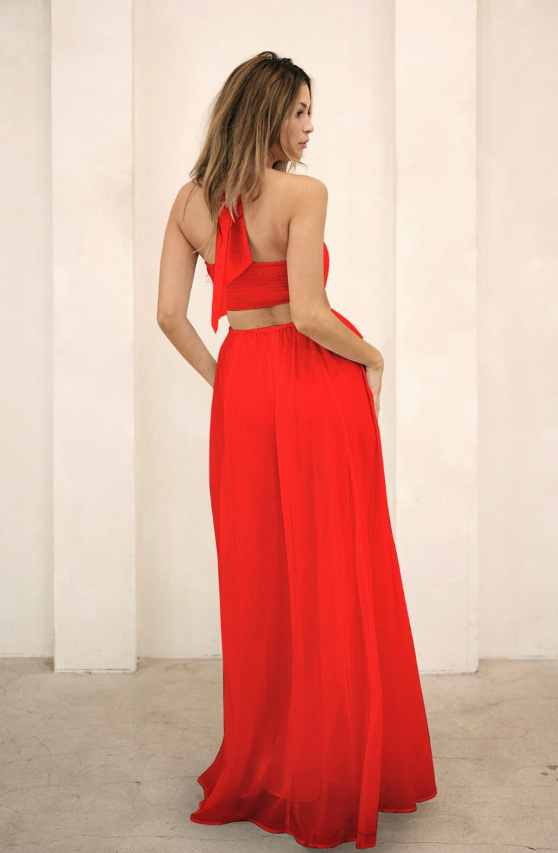 Rosette Cut-Out Maxi Dress