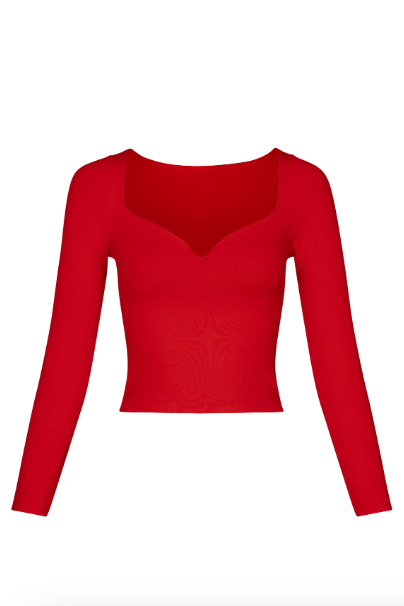 Heart Neck Long Sleeve Top