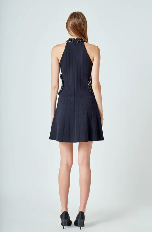 Beaded Knit Cut Out Mini Dress