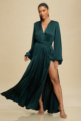 Emerald Satin Maxi Dress