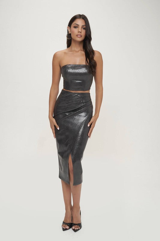 Alessandra Leather Midi Skirt Set