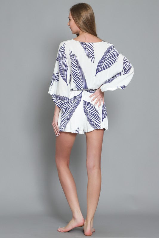 Kimono Blue Leaf Sleeve Romper