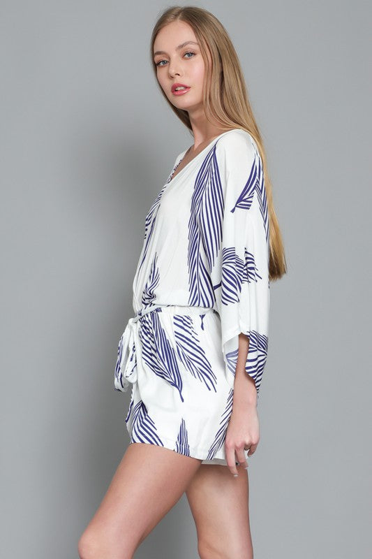 Kimono Blue Leaf Sleeve Romper