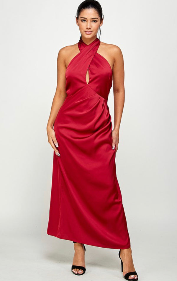 Victoria Crossed Halter-Neck Maxi Dress