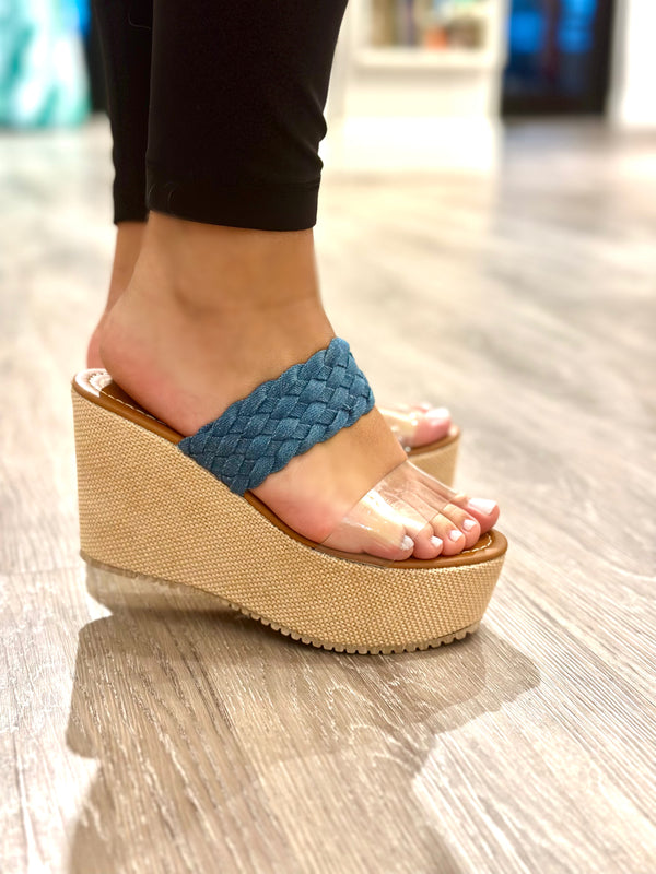 Laura Denim Clear Strap Wedge