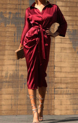 Maya Long Sleeve Belted Midi Dress